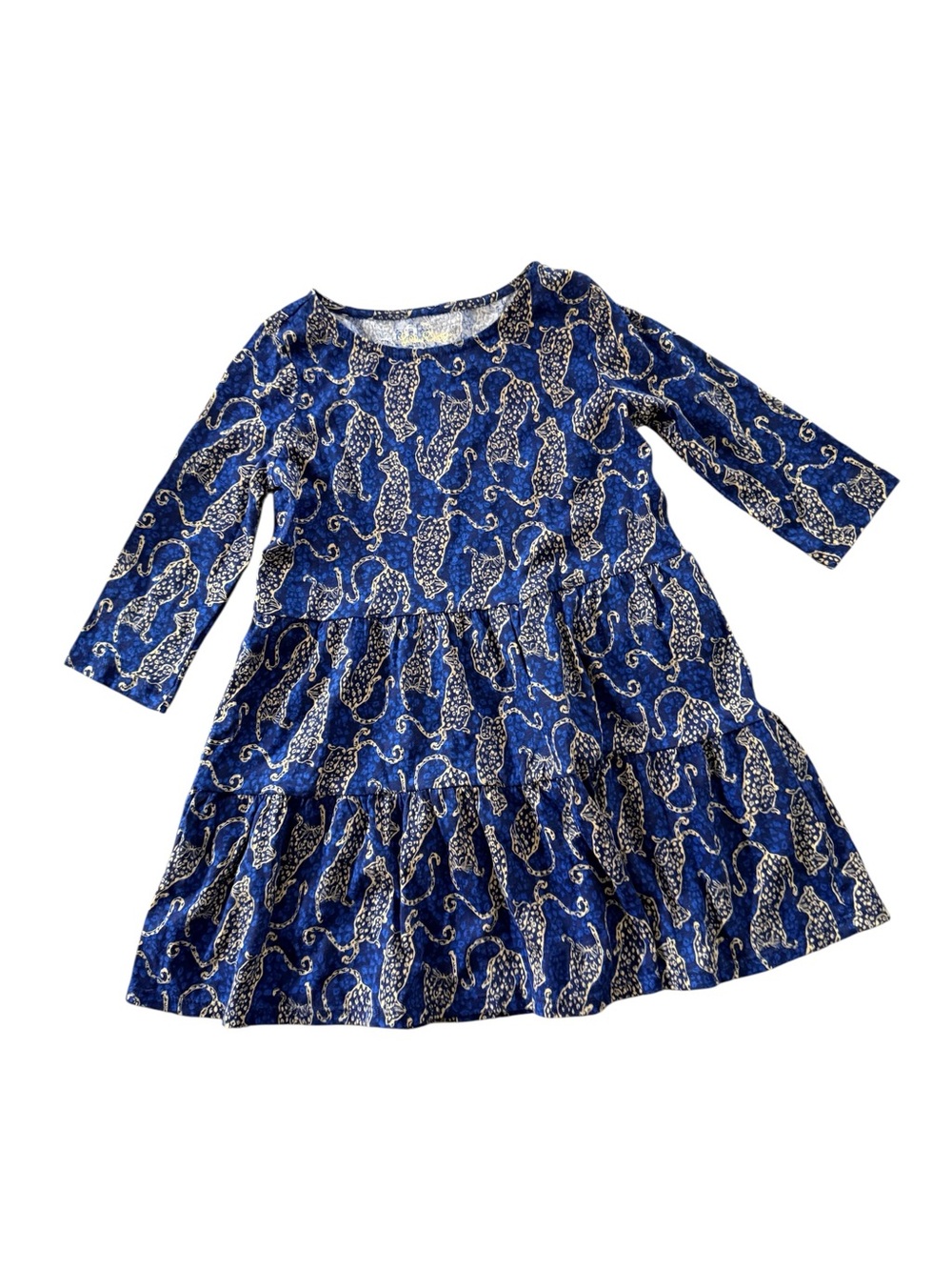 Girls' Blue Leopard Print Tiered Dress